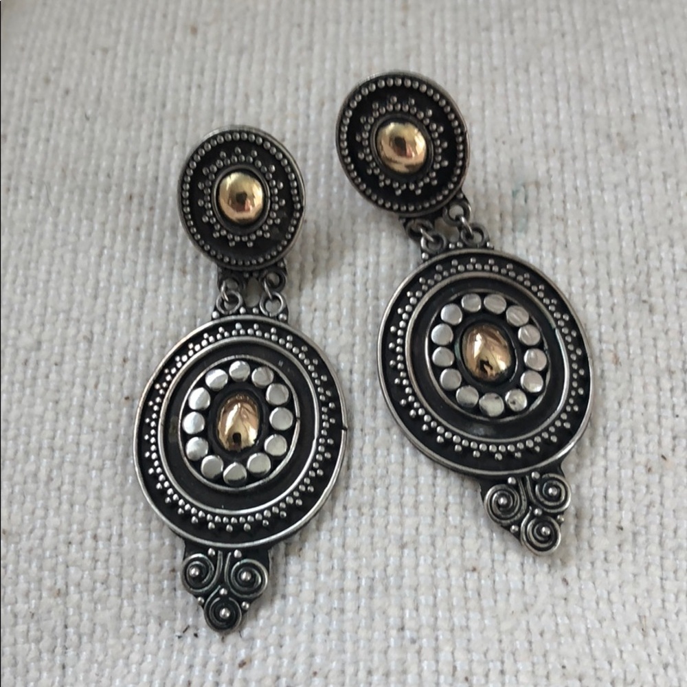 Sterling silver and gold drop oval boho earrings vintage